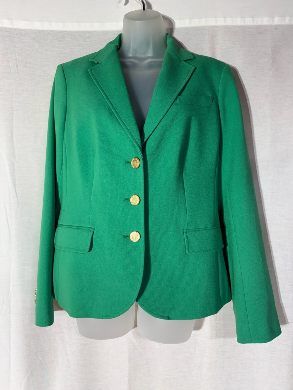 Talbots Emerald Green Tailored Blazer with Gold Buttons Sz 10
